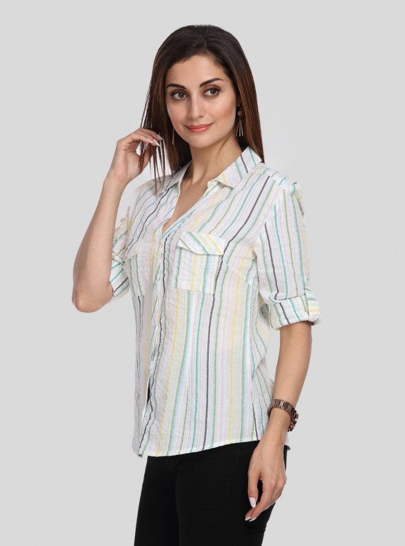 Green Stripe Women Shirt