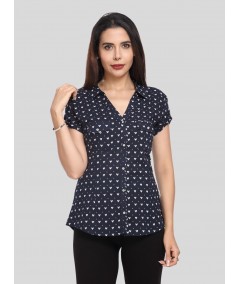 Women’s Navy Blue Heart Print Short Sleeve Shirt by Boer and Fitch