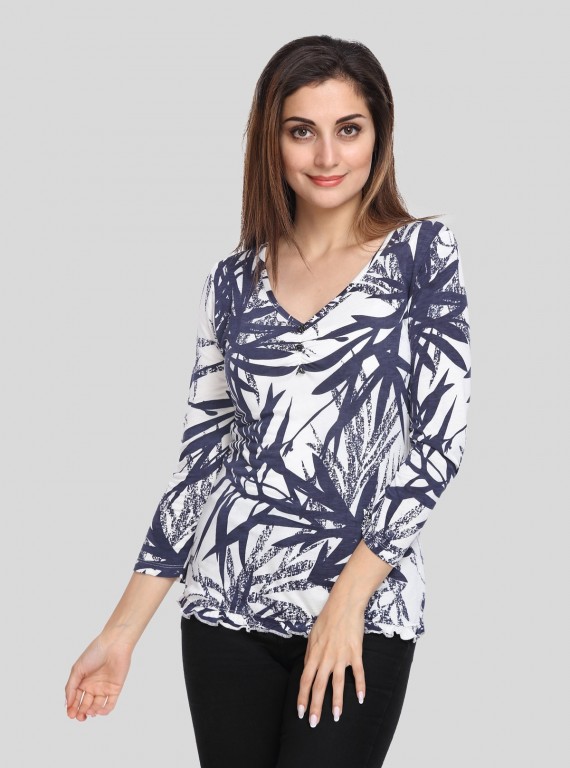 Women's Creepy Leaves Printed Top – Bold Nature-Inspired Style