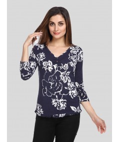 Women's Navy Artistic Floral Top – Elegant Style with Creative Flair