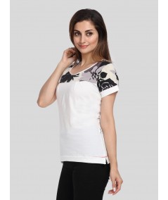 Ecru Floral Cut & Sew Womens Top