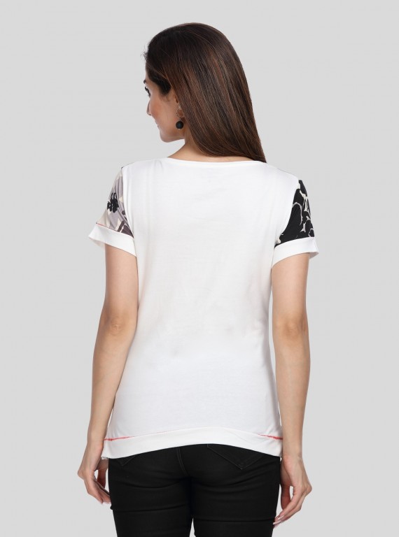 Ecru Floral Cut & Sew Womens Top