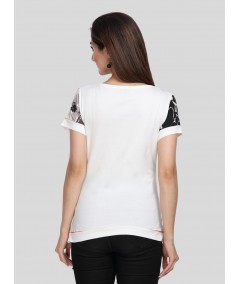 Ecru Floral Cut & Sew Womens Top
