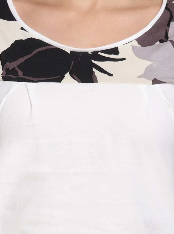 Ecru Floral Cut & Sew Womens Top