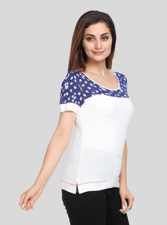 Split Print Cut & Sew Womens Top