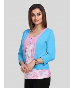 Turquoise Contrast Fleece Set Top