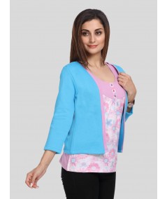 Turquoise Contrast Fleece Set Top