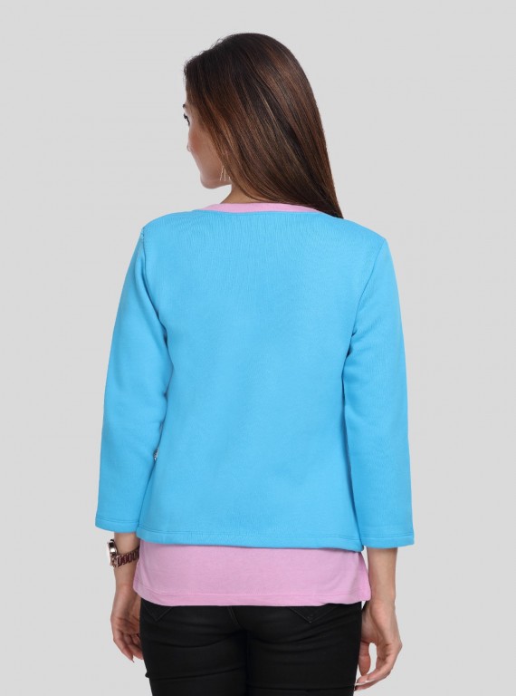Turquoise Contrast Fleece Set Top
