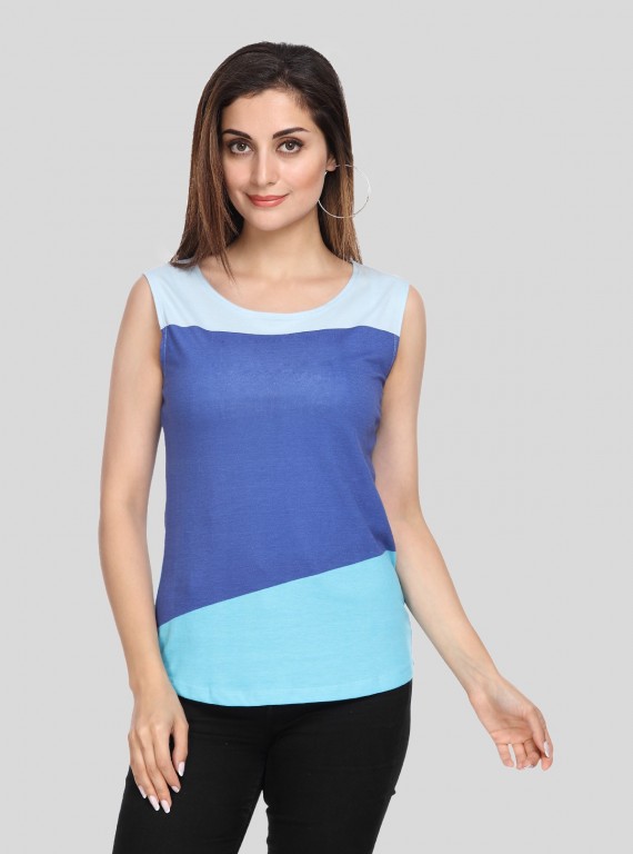 Multi Blue Womens Sleeveless Top