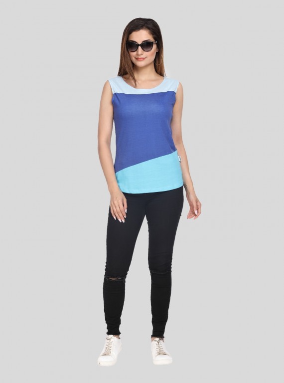 Multi Blue Womens Sleeveless Top