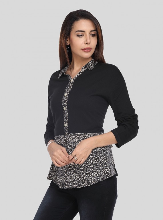 Black Collared Womens Top