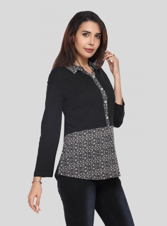 Black Collared Womens Top