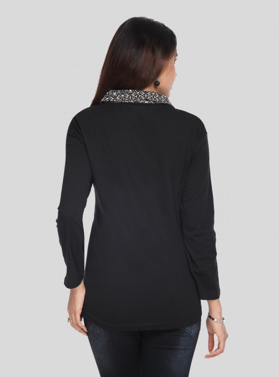 Black Collared Womens Top