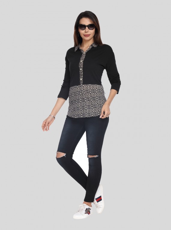Black Collared Womens Top