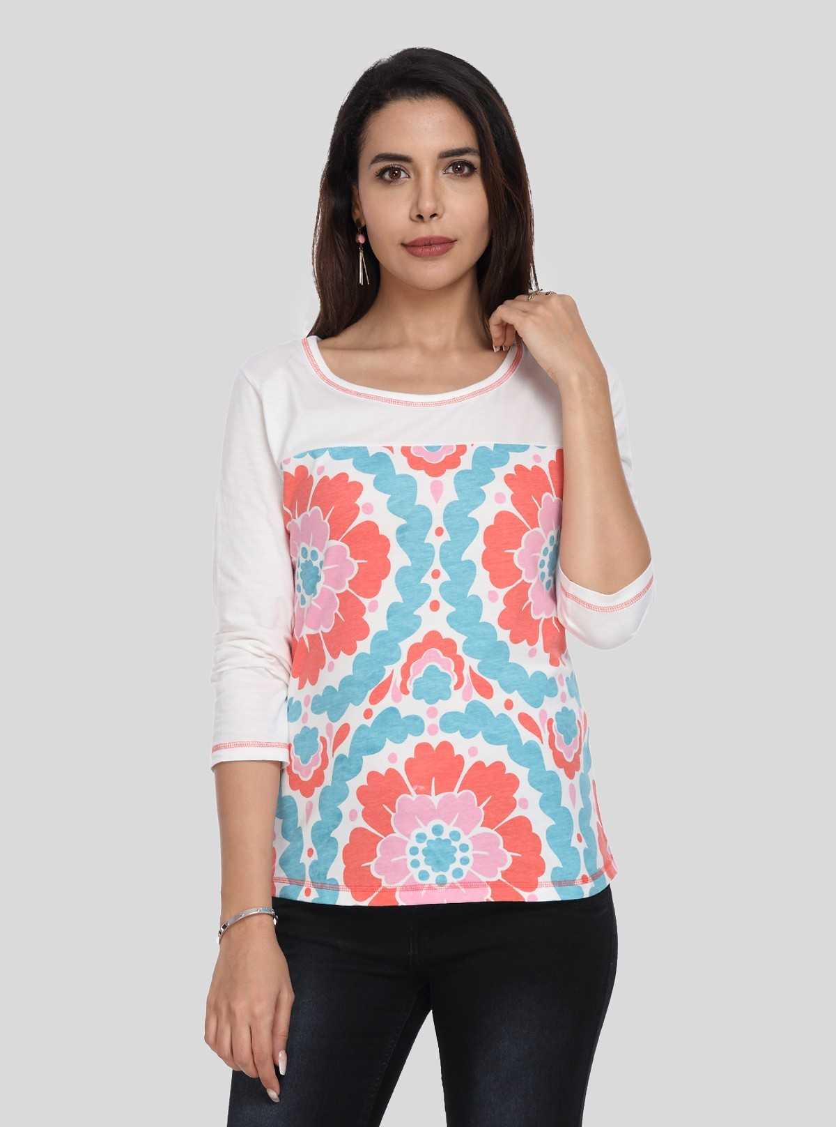 Women's White Spring Flower Printed Top – Fresh Floral Charm by Boer & Fitch