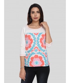 Women's White Spring Flower Printed Top – Fresh Floral Charm by Boer & Fitch