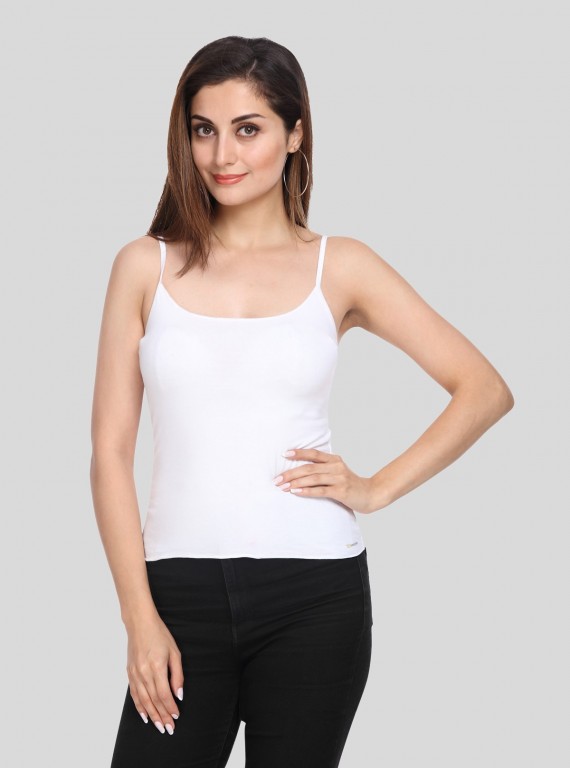 Women’s White Spaghetti Strap Top – Lightweight Cotton Jersey by Boer and Fitch