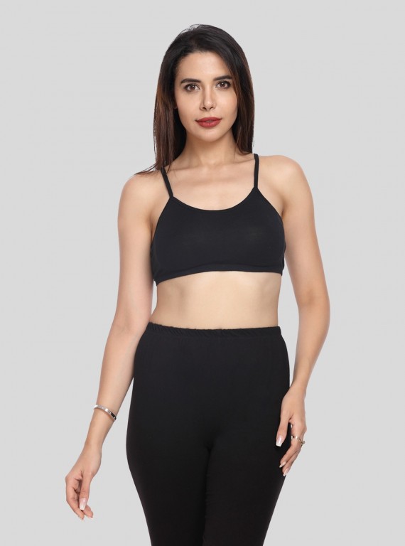 Women’s Black Sports Bra with Straps – Cotton Elastane Jersey Knit