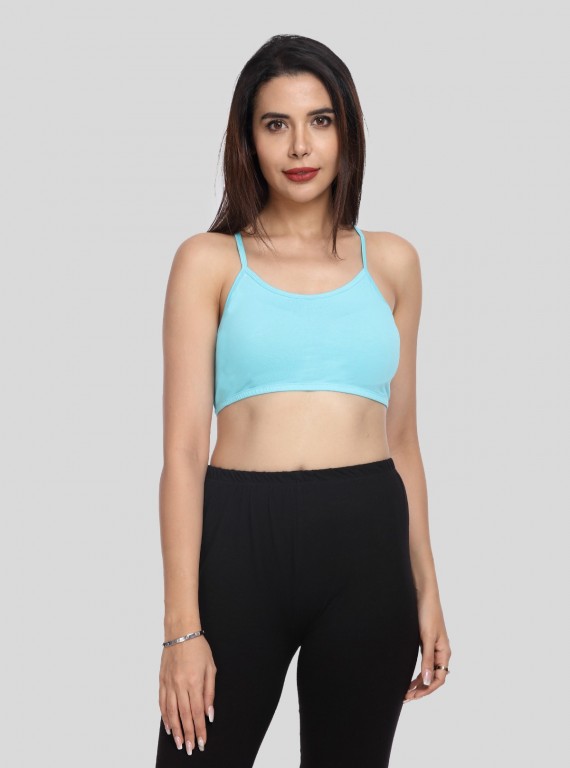 Women’s Turquoise Sports Bra with Straps – Stretch Cotton Jersey Comfort Fit