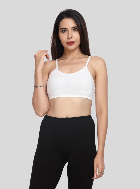 Women’s White Sports Bra with Straps – Cotton Elastane Jersey Comfort Fit