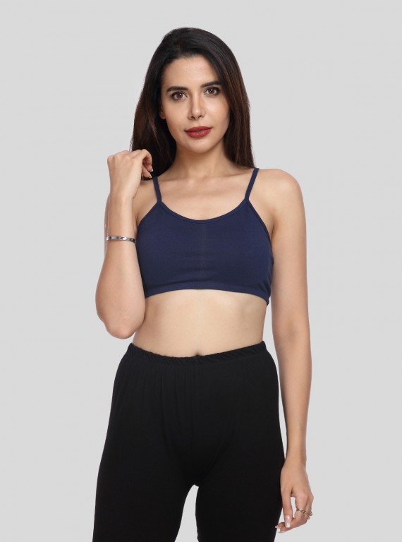 Women’s Navy Sports Bra with Straps – Stretch Cotton Jersey Active Fit