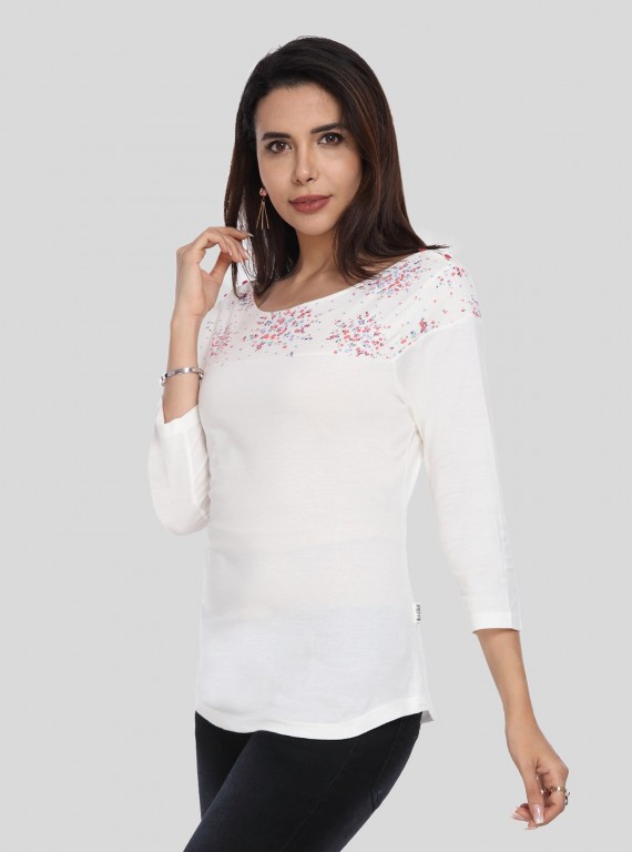 White Multi Color Printed Womens Top