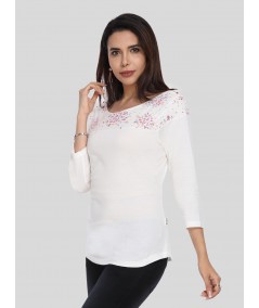 White Multi Color Printed Womens Top