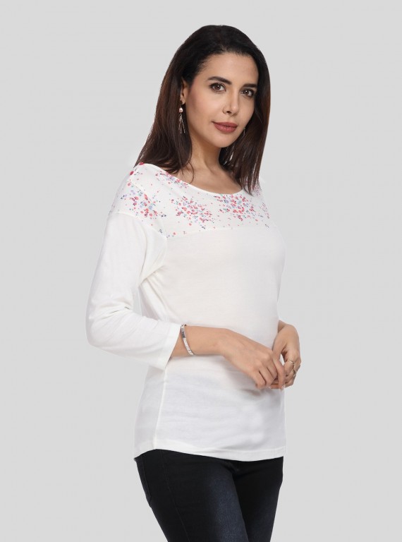 White Multi Color Printed Womens Top