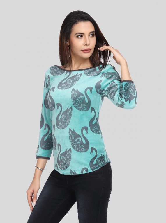 Swan Print Velour Top