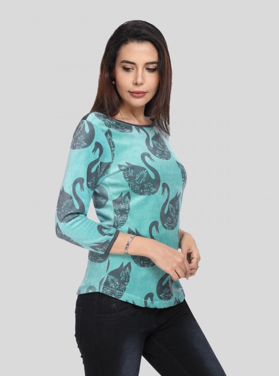 Swan Print Velour Top