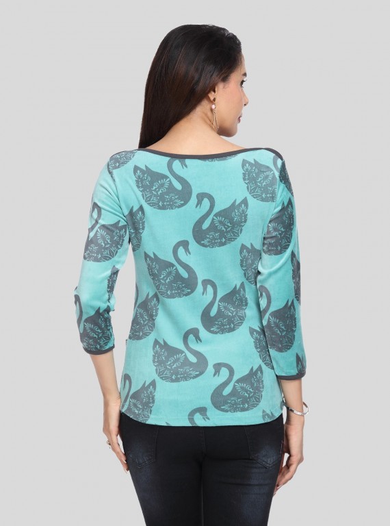 Swan Print Velour Top