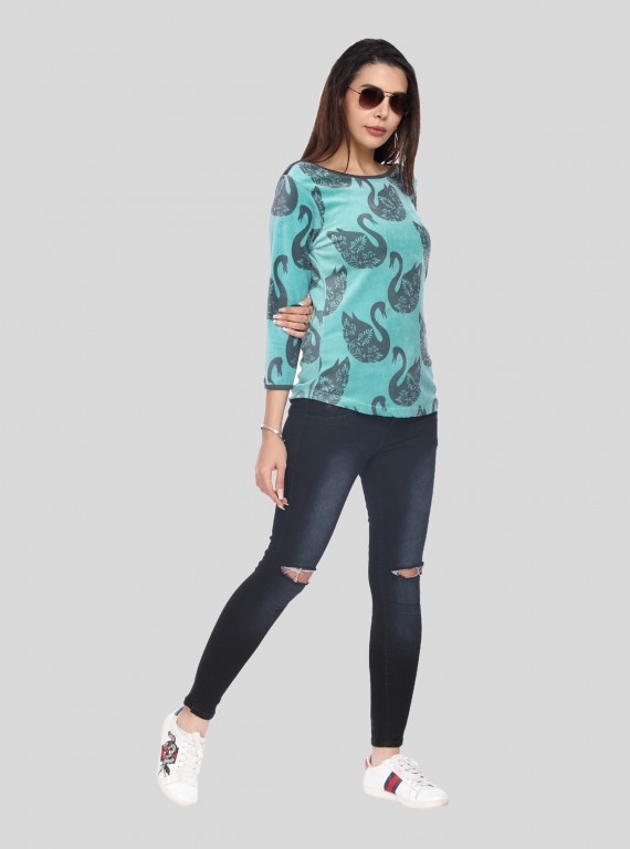 Swan Print Velour Top
