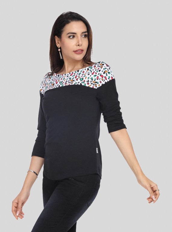 AOP Printed Black Womens Top