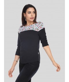 AOP Printed Black Womens Top