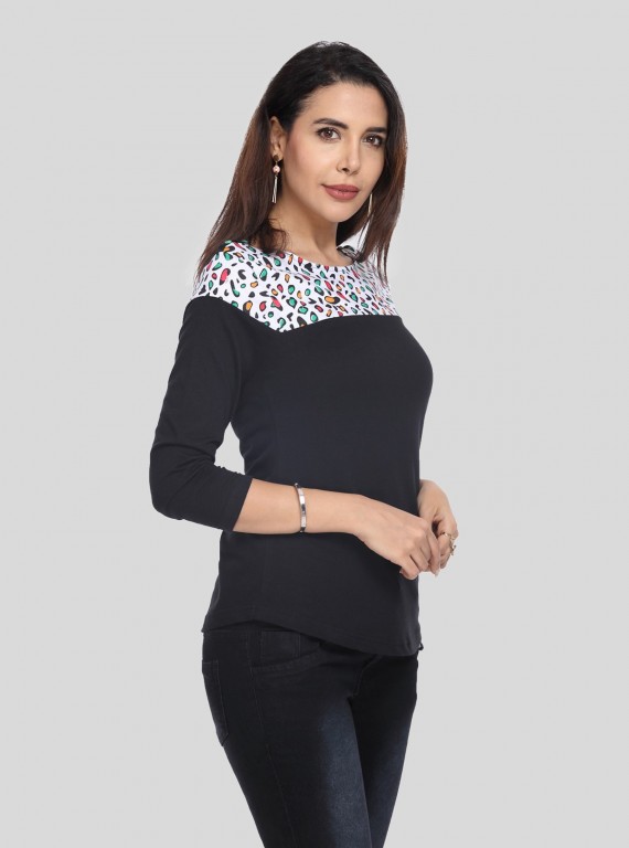 AOP Printed Black Womens Top