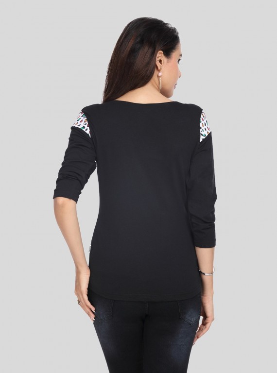 AOP Printed Black Womens Top