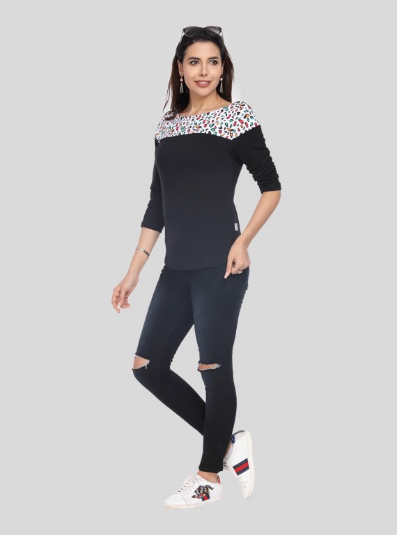 AOP Printed Black Womens Top