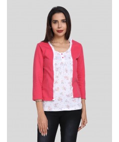 Women's Coral Pink Cotton Shrug with White Floral Inner – Boer and Fitch