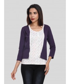 Women's Purple Cotton Shrug with White Printed Top – Boer and Fitch