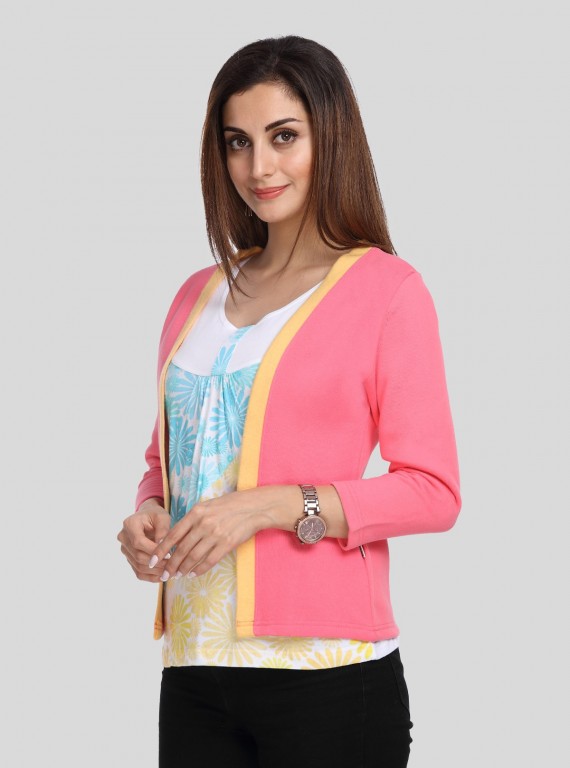 Contrast Fuschia Fleece Set Top