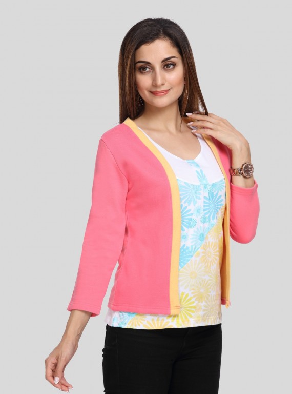 Contrast Fuschia Fleece Set Top