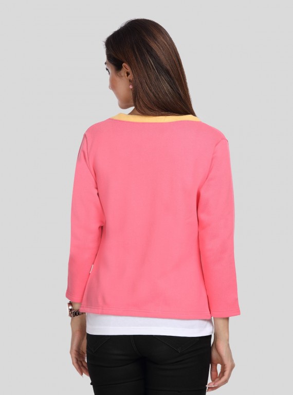 Contrast Fuschia Fleece Set Top