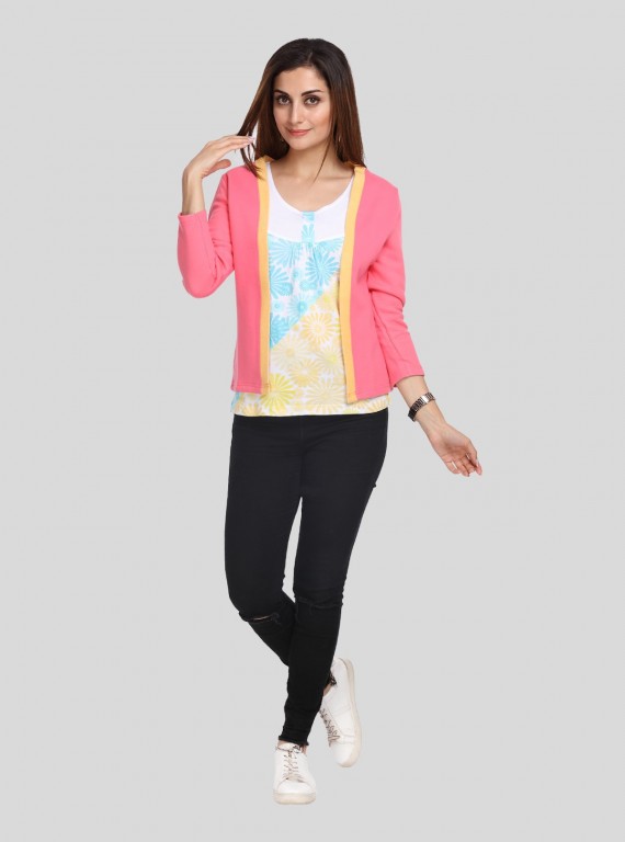 Contrast Fuschia Fleece Set Top