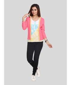 Contrast Fuschia Fleece Set Top