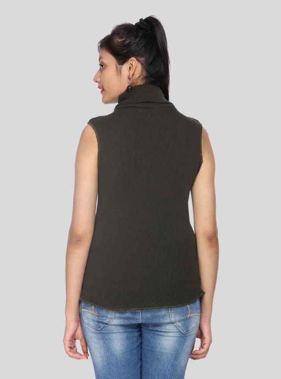 Green Flat Knit High Neck Top