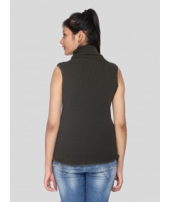 Green Flat Knit High Neck Top
