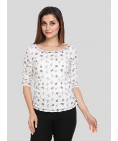 Women's White Tree Print Long Sleeve Cotton Jersey Top | Boer & Fitch