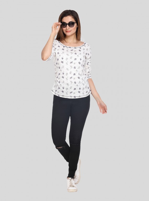 Tree Print Fleeted Sleeve Tshirt