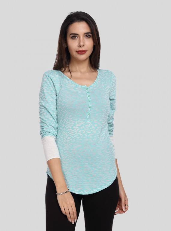 Women's Pastel Green Burned Buttoned Top – Soft, Stylish & Versatile