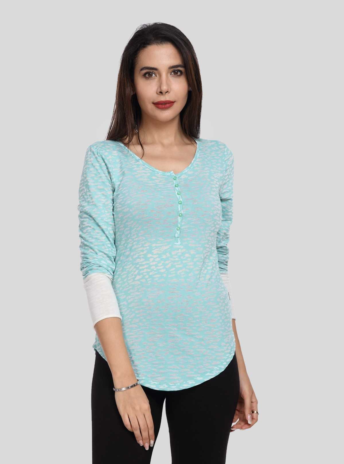 Women's Pastel Green Burned Buttoned Top – Soft, Stylish & Versatile